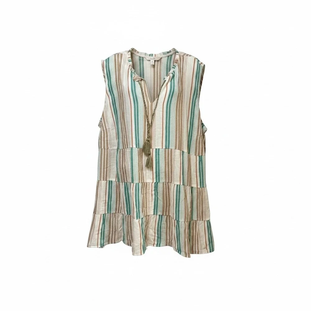 J. Jill Women 3X Cream Multi Striped Tiered Sleeveless Tassel Tunic Top NEW